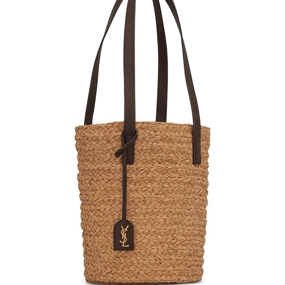 Saint Laurent - Panier Small raffia bucket bag in beige - Picture 3 of 9